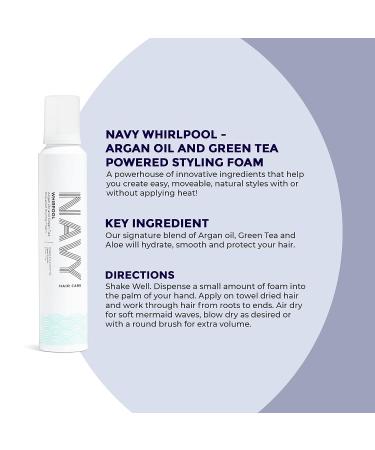 Navy Whirlpool Styling Foam - Argan Oil & Green Tea - Frizz Control Hair Mousse 6oz - Buy Online on GoSupps.com