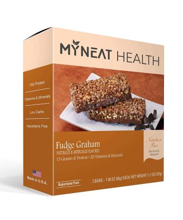 My Neat Health Meal Replacement Bar, HIGH Protein Nutrition Bar, HIGH Fiber, LOW Calories, KETO friendly, Pre-workout, Weight Loss Food Bar, 7/Box - (Fudge Graham)