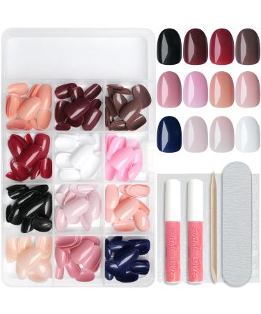 288pc Round Almond Press on Nails Short Fake Nails with Glue and Adhesive Tabs 12 Sizes Acrylic Nails Press on Nails Short Oval Glue on Nails Artificial False Nails Press ons Stick on Nails