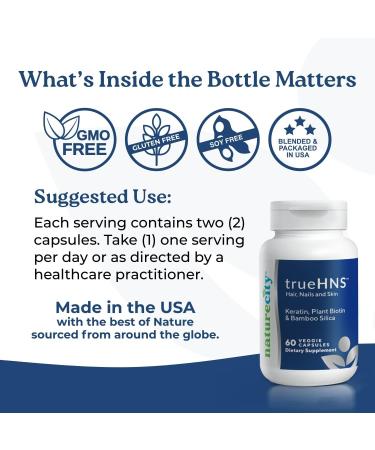 NatureCity True-HNS Hair Nails and Skin Cynatine Keratin and Plant Based Biotin Vitamin Supplement | Fuller and Stronger Hair and Nails | Non GMO | 60 Veggie Capsules (Pack of 2) - Buy Online on GoSupps.com