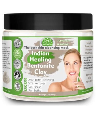Indian Healing Clay - Natural Bentonite Detox Mask for Deep Pore Cleansing & Acne Removal | Includes Bowl & Spatula | International Shipping Available - Buy Online on GoSupps.com