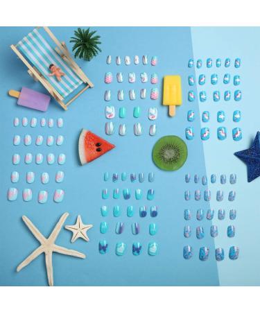 120 Pcs Girls Blue Press-On Fake Nails | Children s Full Cover Artificial Nail Tips for Nail Art Decoration - Buy Online on GoSupps.com