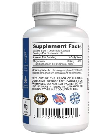 AlcheVita Magnesium BisGlycinate 200mg (60 Capsules) - Supports Relaxation, Muscle Cramps, Bone Health & Stress Relief | Easy Digestion Formula - Buy Online on GoSupps.com