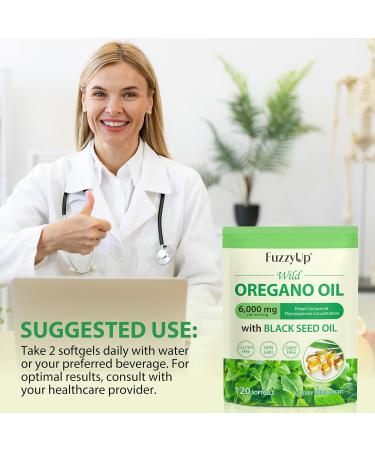  FuzzyUp Oregano Oil 6000mg with Black Seed Oil 200mg 120 Softgels - Maximum Concentration 165mg Carvacrol Organic & Non-GMO Supports Immune & Digestive Health (1) - Buy Online on GoSupps.com