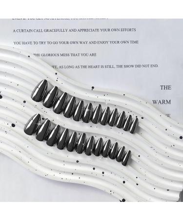 Black Chrome Press On Nails - Medium Almond - 24 PCS Metallic Fake Nails for Daily Wear | SXVME Mirror Metal Acrylic Nails - Buy Online on GoSupps.com