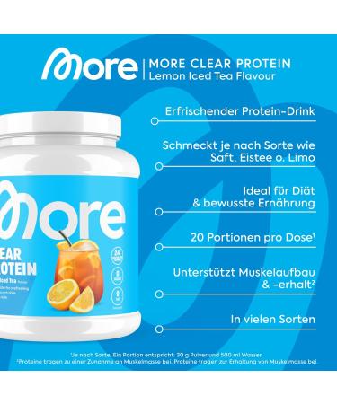 More Clear Protein - Lemon Iced Tea | 2 x 600g Whey Isolate Drink | Tested Quality Made in Germany - Buy Online on GoSupps.com