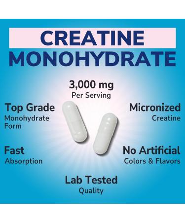 Vitalibre Creatine Monohydrate 3000 mg Micronized Non-GMO No Bloating High Absorption 120 Capsules - Buy Online on GoSupps.com