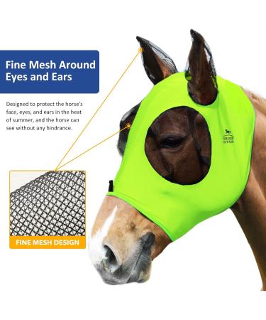 Harrison Howard Super Comfort Stretchy Fly Mask - Large Eye Space UV Protection Breathable Fluro-Lime (L) - Best for UV Protection & Comfort - Buy Online on GoSupps.com
