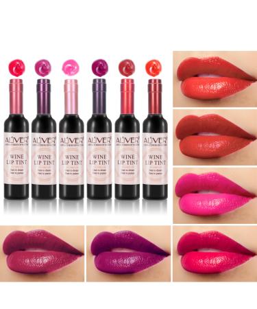 Ahu 6 Color Lip stains set, Lip Gloss Wine Lipstick Matte Long Lasting Waterproof Lip Tint Set, Moisturizing Liquid Wine Bottle Lipstick, Multi-colored, 6 Count (Pack of 1)