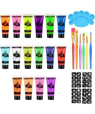 AOOWU UV Glow Face Body Paint Set - 16 Neon Fluorescent Colors - Non-Toxic Makeup Kit for Adults & Kids - Perfect for Parties & Carnivals - Buy Online on GoSupps.com
