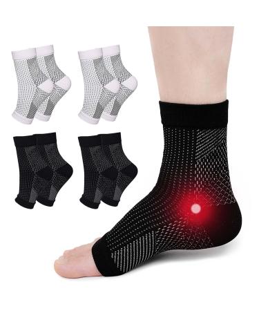 Putuo neuropathy plantar fasciitis socks ankle bandage: orthopedic compression socks arthritis heel spur socks for women men white black l/xl 4 couples white black l-xl