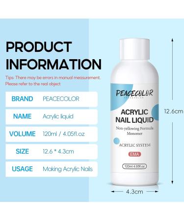 PEACECOLOR 120ML Acrylic Liquid Acrylic Monomer for Acrylic Powder Professional System Acrylic Nail Liquid for Acrylic Nails Extension Non-Yellowing Beauty Gifts color 165 - Buy Online on GoSupps.com