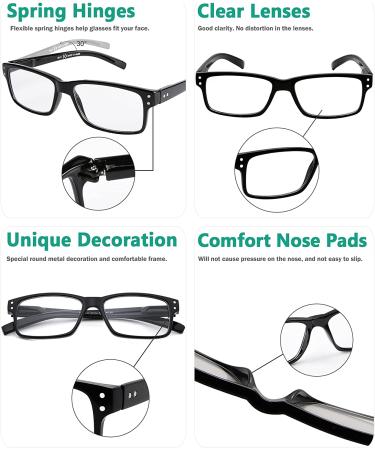 Eyekepper Men's Reading Glasses 5 Pack | Spring Hinges Classic Readers Black Frame +1.75 | All Clear Lens | 1.75x Magnification - Buy Online on GoSupps.com
