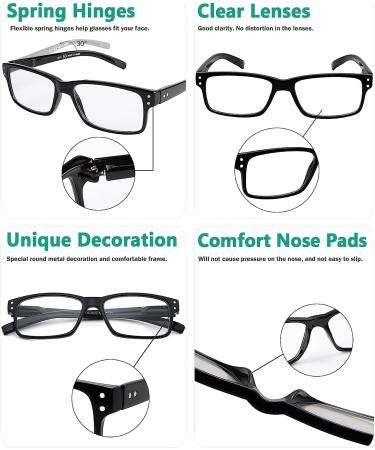 Eyekepper Men's Reading Glasses 5 Pack +2.00 Spring Hinges Classic Readers Black Frame Black-5pcs - Buy Online on GoSupps.com