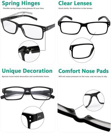 Eyekepper 5-Piece Classic Spring Hinge Reading Glasses Set - Black Sun Reading Glasses with Transparent Lens (0.0 Diopter) - Stylish & Comfortable for International Shipping - Buy Online on GoSupps.com