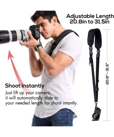 Waka Rapid Camera Neck Strap with Quick Release | Adjustable Shoulder Sling for Nikon, Canon, Sony, Olympus DSLR - Black - Buy Online on GoSupps.com