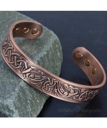 Mens Wide Copper Magnetic Bracelet Viking Pure Copper Wristband Holistic Magnetic Band with 6 Strong Neodymium Magnets Adjustable- Viking Eagle -VE (L: Wrist 19.5-22cm/7.7-8.6") - Buy Online on GoSupps.com