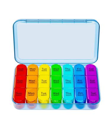 Weekly Pill Organizer 3 Times a Day Travel Pill Box 7 Day Daily Portable Small Pill Case Moisture-Proof Medicine Organizer Box for Vitamins Fish Oils and Medications Supplement (Blue)