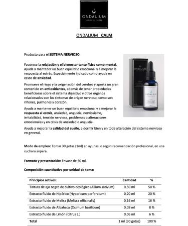  ONDALIUM Calm - Relaxing Fluid Extract of Spanish Eco Black Garlic (1 Month) Natural Nervous System Product Helps People with Anxiety and Stress 30ml - Buy Online on GoSupps.com