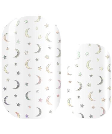 Avoa Beauty nail film -"Moon of My Life" moon and stars silver hologram transparent nail art design 16 thin self -adhesive long -lasting nail wraps