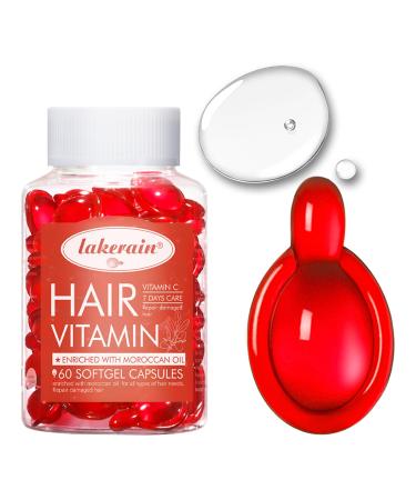 60 Pcs Hair Treatment Serum Oil Capsules Hair Vitamins No Need To Rinse Conditioning Repair & Moisturizing Formula With Vitamins Keratin Lemon Essence and Glycerin (01# Red)