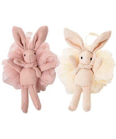 Bath Sponge Shower Loofah Sponge Travel Kids Loofahs for Shower Bath Loofah Pack Sponges for Bathing Shower loofah:1Pink rabbit+1White rabbit