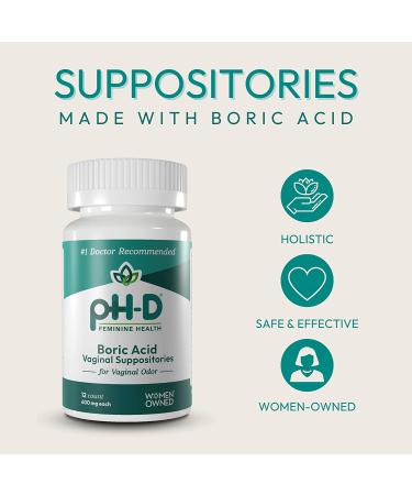pH-D Feminine Health - 600 mg Boric Acid Suppositories - Woman Owned - for Vaginal Odor Use - 12 Count 12 Count (Pack of 1) - Buy Online on GoSupps.com