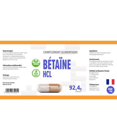 Hepatica Betain HCL 650mg 120 Vegan Capsules Third Party Laboratory Tested High Strength Dietary Supplements - Buy Online on GoSupps.com