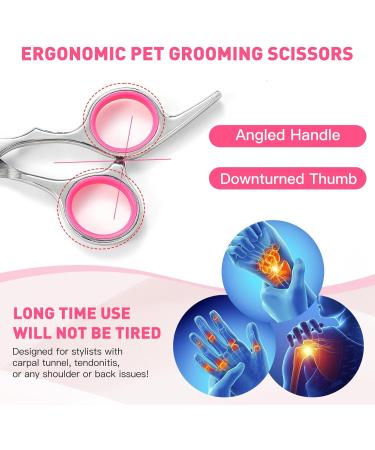 Goldoars Dog Cup Fur Scissors Set | 6 Professional Curved Stainless Steel Grooming Tools for Dogs & Cats | 7.5 Scissors Thinning & Curved Scissors Grooming Comb - Buy Online on GoSupps.com