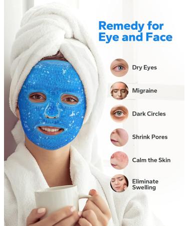Meto Ice Face Mask - Reduce Puffiness and Dark Circles - Hot Cold Gel Beads Compress for Women - Face Spa Treatment for Pressure Headaches and Skin Care (Blue) - Buy Online on GoSupps.com