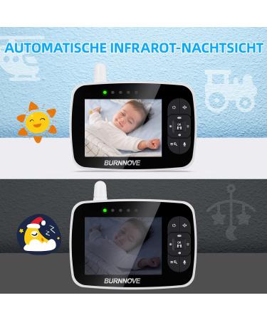 Burnnove Baby Monitor with 3.5-Inch Camera | Remote-Controlled Pan-Tilt | Night Vision 2x Zoom Eco Mode & Temperature Test - Buy Online on GoSupps.com