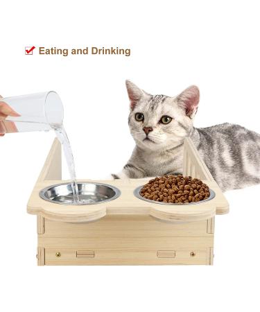 Yiotl Wall Mounted Wood Cat Shelf Bed with Two Bowls - Indoor Cat Feeder Shelf & Playing Platform | Cat Perch Bed with Mat - Buy Online on GoSupps.com