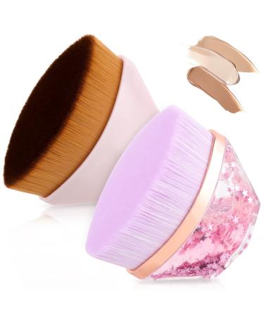2 PCs Brochas de Maquillaje Brocha Plana de Base Liquida Para Mujer Herramienta Cosm tica Para Base de Maquillaje Mezclar L quido Crema (Con Caja de Almacenaje)