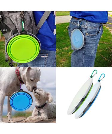 Foldable Travel Dog Bowls - 2 Pack Silicone Feeding Bowls with Lids & Hooks for Hikes Camping & Pets - 1000ml Blue & Green - Buy Online on GoSupps.com