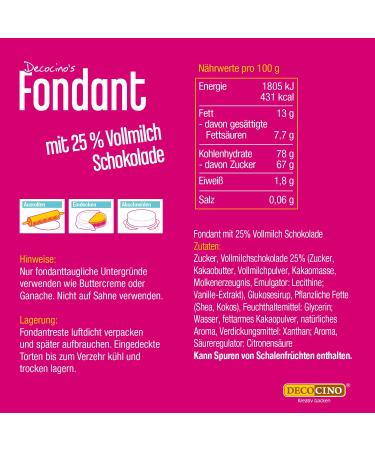 Decocino Fondant Chocolate 250g | 25% Whole Milk Palm Oil Free Tearproof & Stable for Cake Decoration - Buy Online on GoSupps.com