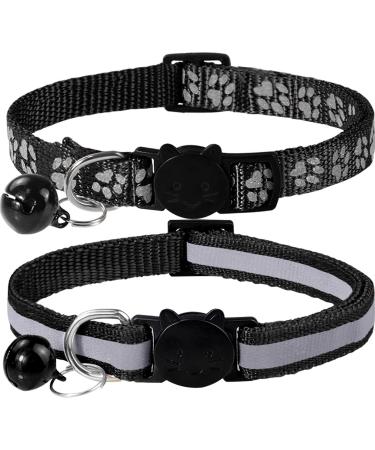 Taglory Reflective Cat Collars Breakaway with Bell, 2 Pack Girl Boy Pet Kitten Collar 7.5-12.5" Black