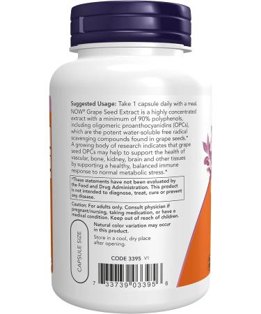 NOW Grape Seed Extract 500mg - 90 Veg Capsules | Maximum Strength with 90% Polyphenols | Red/Brown - 0.25 lbs - Buy Online on GoSupps.com