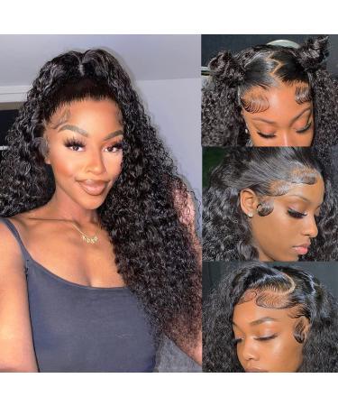 VRBest Deep Wave Lace Front Wigs Human Hair Pre Plucked with Baby Hair 180% Density Wet and Wavy 13x4 Human Hair Wigs for Black Women HD Transparent Curly Lace Frontal Glueless Wigs 24 Inch 24 Inch 13x4 Lace Front Wigs