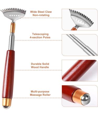 Premium Aznrszy Extendable Back Scratcher & Massage Roller - Stainless Steel Telescopic Rod 61cm Wooden Handle for Head Back & Full Body Relief - Buy Online on GoSupps.com