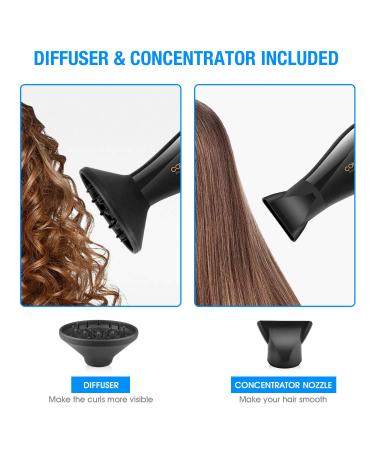 2300W Professional Hair Dryer with Diffuser - Confu Ionic Salon Hair Dryer Fast AC Motor 2 Speed & 3 Heat Settings Cool Shot - Black - Buy Online on GoSupps.com