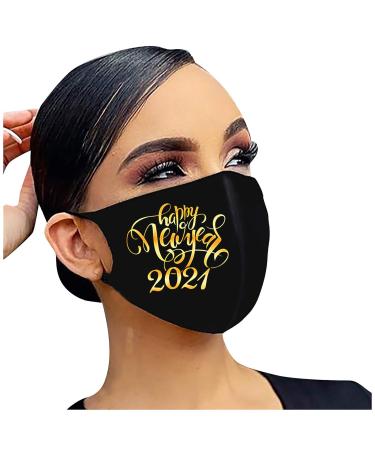 Happy New Year Dust Windproof Reusable Face Balacava With Adjustable Elastic Bands for Camping Travel Black Reusable Washable Face Bandanas Outdoor Neck Gaiter 1PC 1126-367