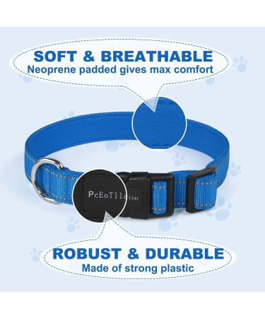 PCOTLLAR Reflective Dog Collar for Small & Large Dogs | Adjustable Soft Neoprene Padded Collar in Blue (40-50cm) - Buy Online on GoSupps.com