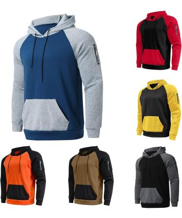 Men's Patchwork Hoodies: Solid Color Block Pullover with Pockets - Buy Online on GoSupps.com