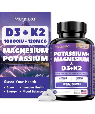 High-Potency Vitamin D3 10000IU K2 (MK-7) Potassium Magnesium Supplement - Advanced Synergistic Complex for Bone Immune Health Mood Balance & Energy Support Capsule