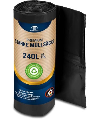 Toneco Strong Garbage Bags 240L - 100% Recycled Black - Ideal for Camping Household & Industry - 20 Durable 100x125cm Bags - Buy Online on GoSupps.com
