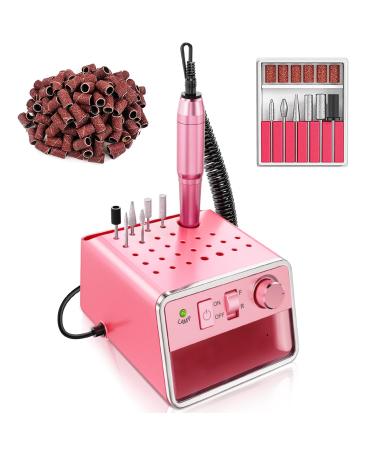 ALLE'S Professional Nail Drill 20000 RPM Portable Electric Nail Drill Machine for Acrylic and Gel Nails with 28 Storage Holes and USB Powered (Pink)