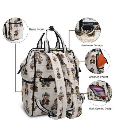 Pipi Bear Diaper Bag Backpack | Stylish Jacquard Maternity Nappy Bag for Mom and Dad with Changing Pad - Cream - Buy Online on GoSupps.com