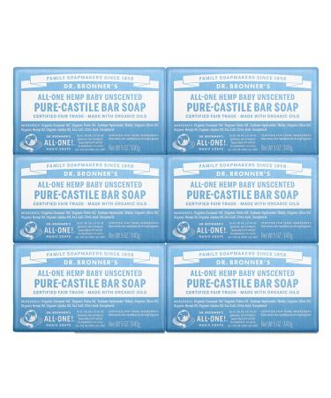 Dr. Bronners - Pure-Castile Bar Soap (Baby Unscented, 5 oz, 6-Pack) -Made with Organic Oils, For Face, Body & Hair, Gentle for Sensitive Skin & Babies, No Added Fragrance,Biodegradable,Vegan,Non-GMO - Buy Online on GoSupps.com