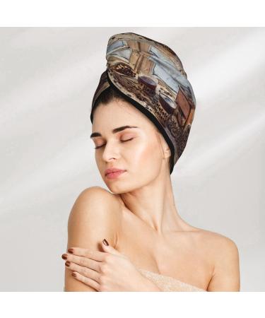 Super Absorbent Microfiber Hair Towel Wrap for Women | Coral Velvet Quick Dry Cap for Long Curly and Thick Hair | Oil Lamp Coffee Beans Design - Buy Online on GoSupps.com