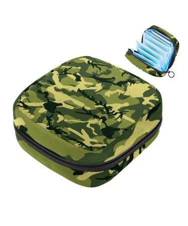 Menstruation pad bag with zipper women's napkin bag tampons collective bags for women and girls (cool green camouflage pattern)